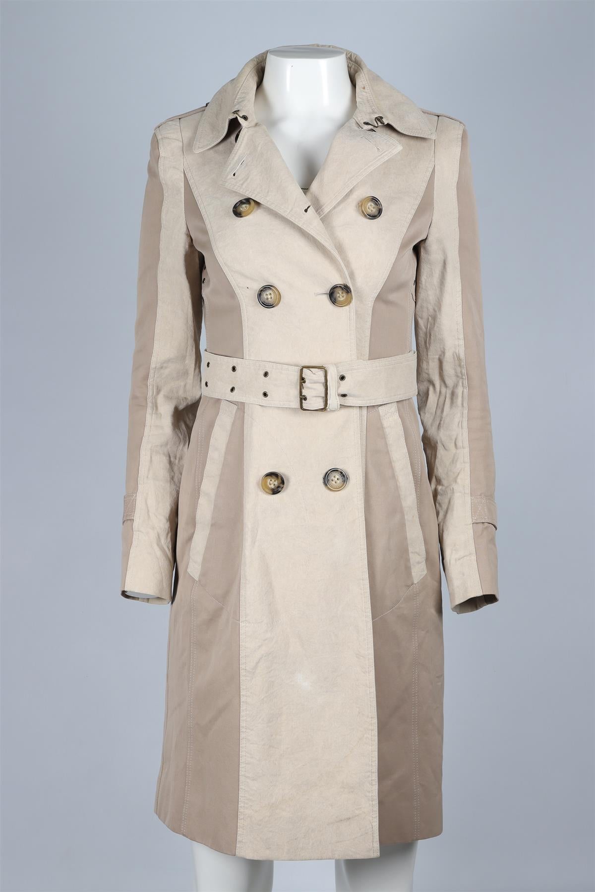 BURBERRY PRORSUM TAN LINEN TRENCH COAT FR 38 UK 10