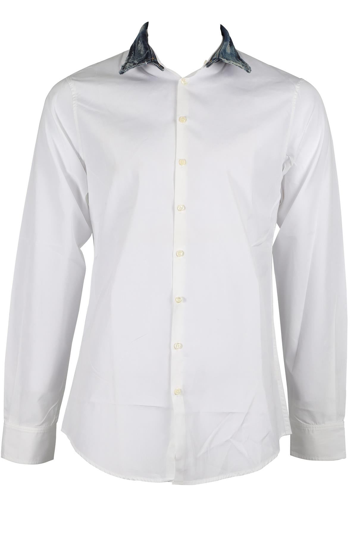 DSQUARED2 WHITE DENIM COLLAR MEN'S COTTON SHIRT IT 50 UK 40