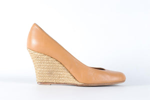 LANVIN TAN LEATHER WEDGE PUMPS EU 38 UK 5 US 8