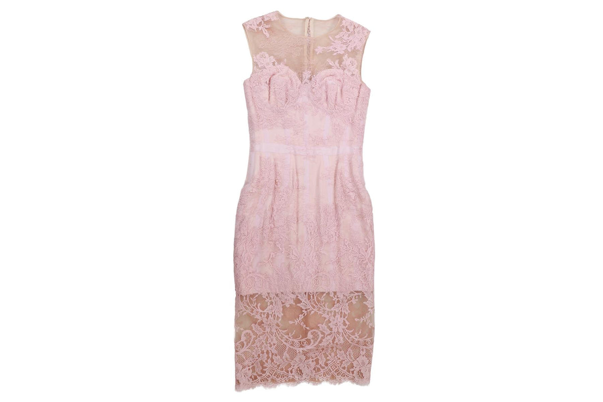 RALPH & RUSSO COUTURE PINK LACE MIDI DRESS XSMALL