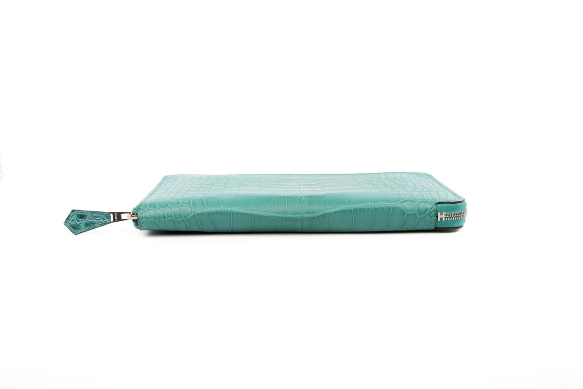 HERMÈS TURQUOISE 2017 AZAP CLASSIC MATTE ALLIGATOR MISSISSIPPIENSIS WALLET