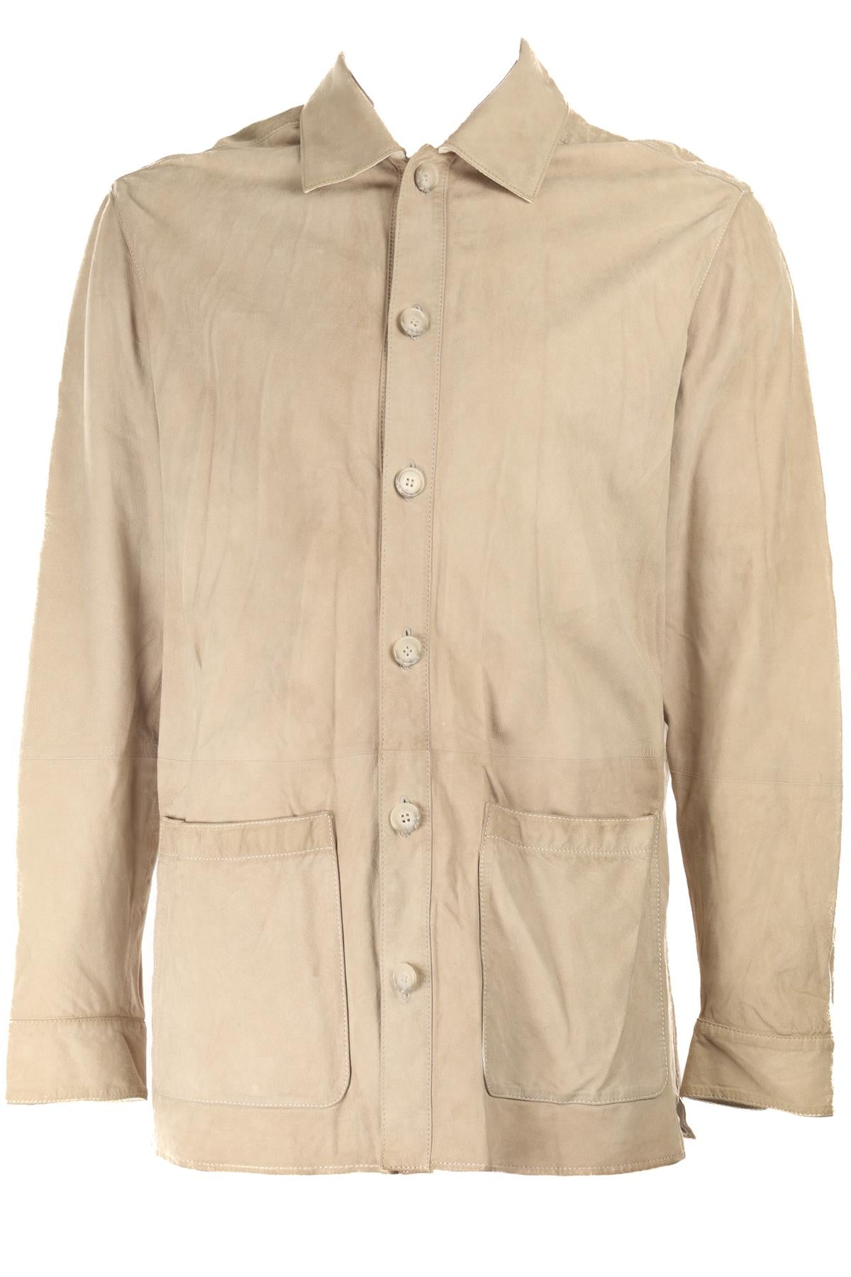 THOM SWEENEY BEIGE MEN'S SUEDE OVERSHIRT LARGE