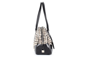 PRADA BLACK TWEED AND LEATHER SHOULDER BAG