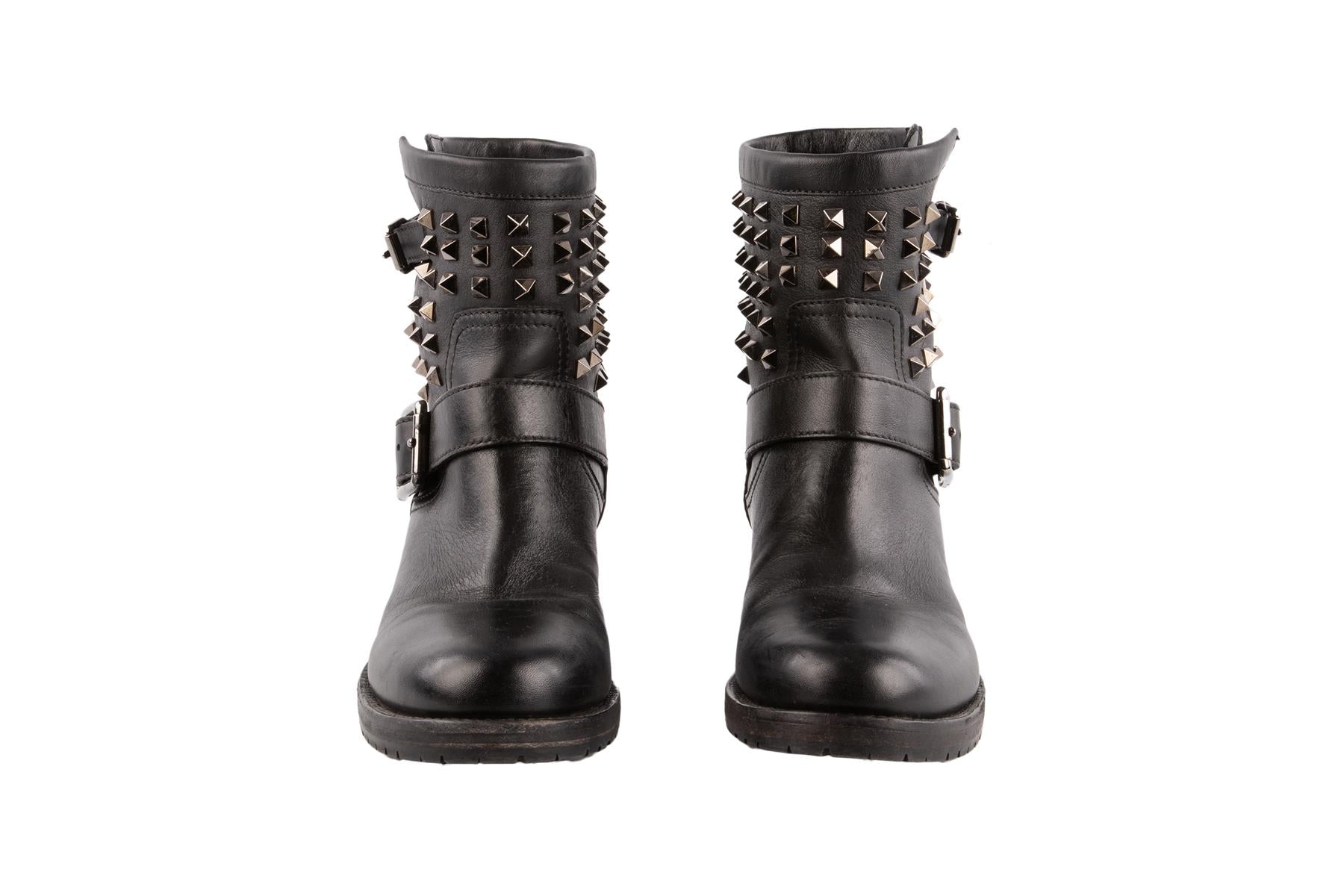 VALENTINO GARAVANI BLACK ROCKSTUD LEATHER ANKLE BOOTS EU 39