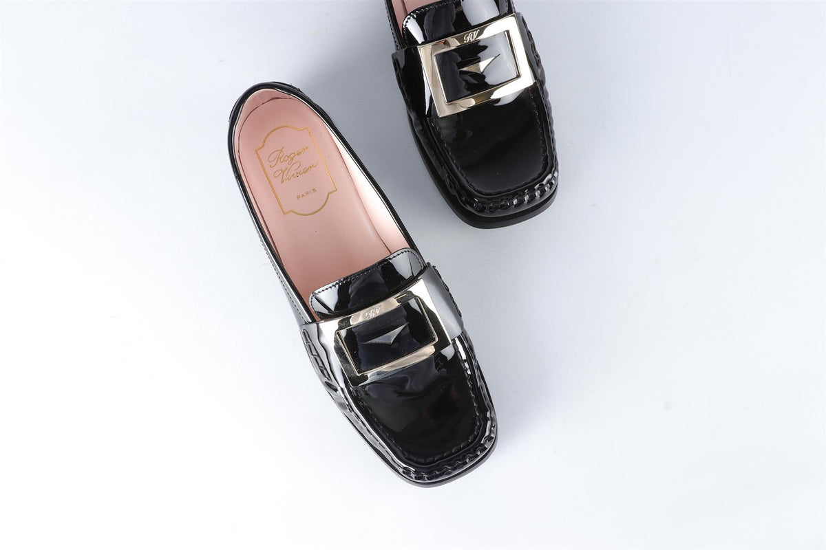 ROGER VIVIER BLACK PATENT LEATHER LOAFERS EU 38 UK 5 US 8
