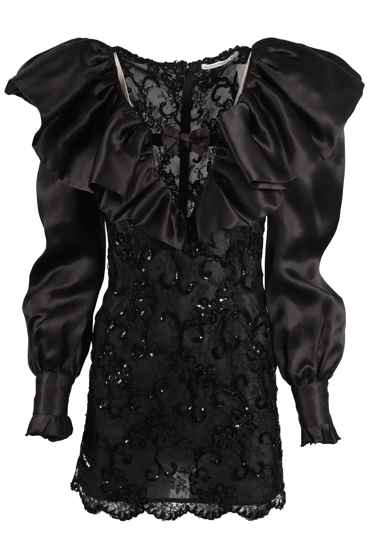 ALESSANDRA RICH BLACK LACE AND SILK MINI DRESS SMALL