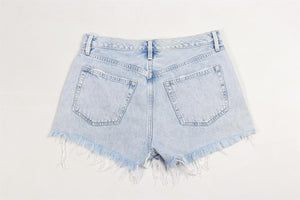 FRAME BLUE HIGH RISE DENIM SHORTS W27 UK 8-10