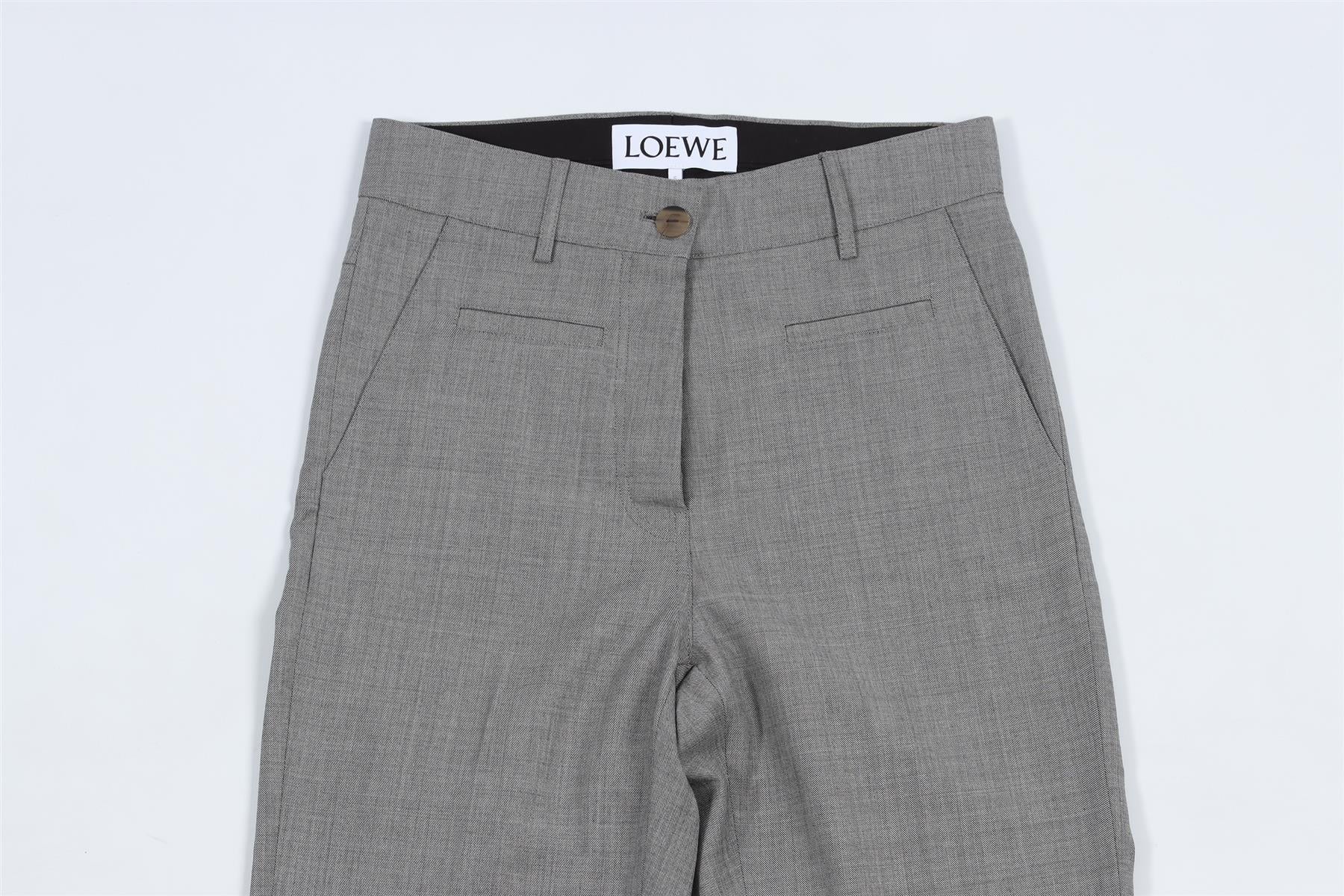 LOEWE GREY WOOL STRAIGHT LEG TROUSERS FR 34 UK 6