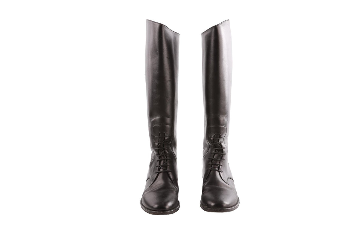 BLACK LEATHER KNEE HIGH BOOTS