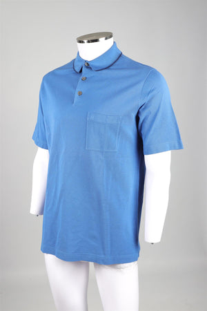 HERMÈS BLUE MEN'S COTTON POLO SHIRT MEDIUM