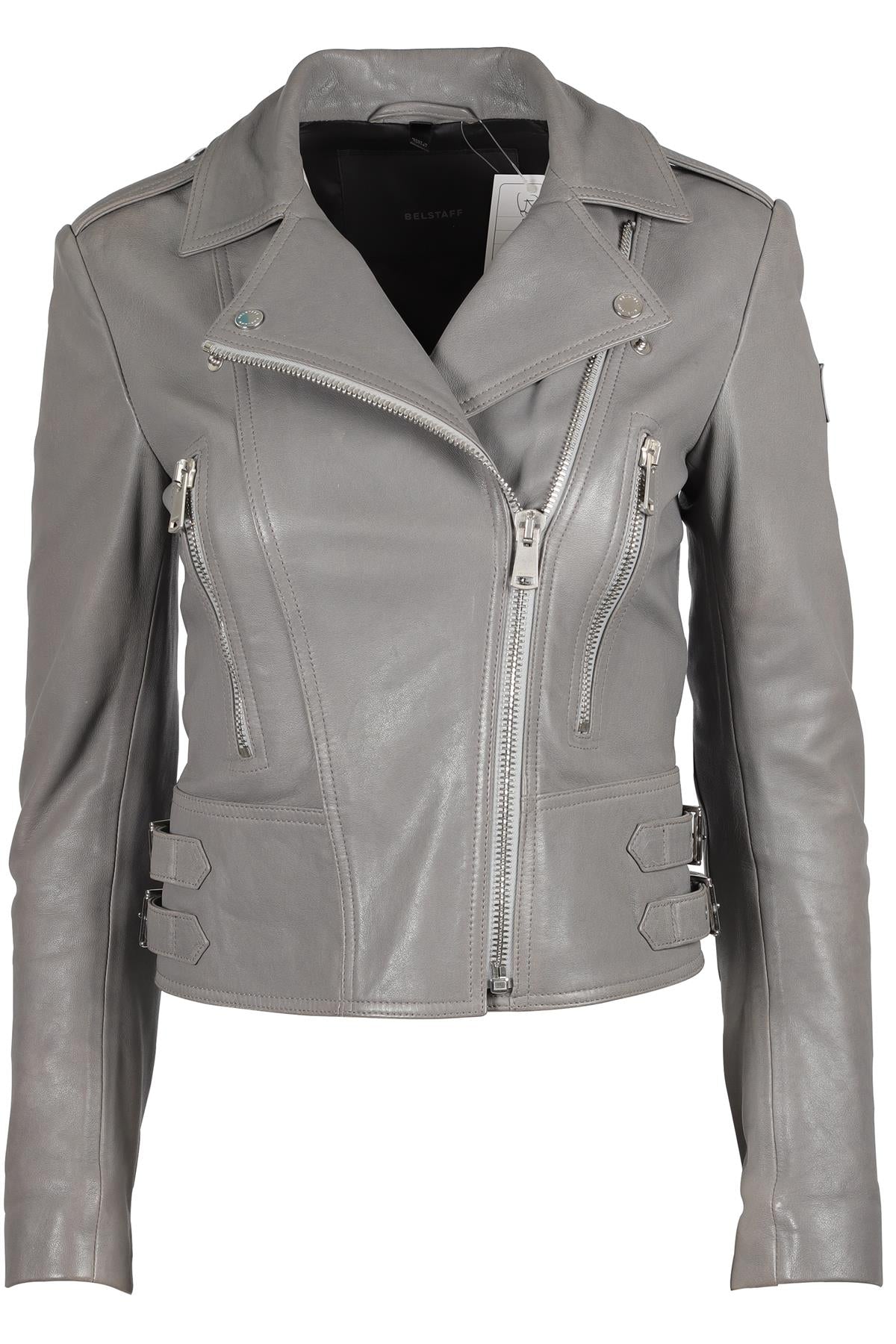 BELSTAFF GREY LEATHER JACKET IT 36 UK 4