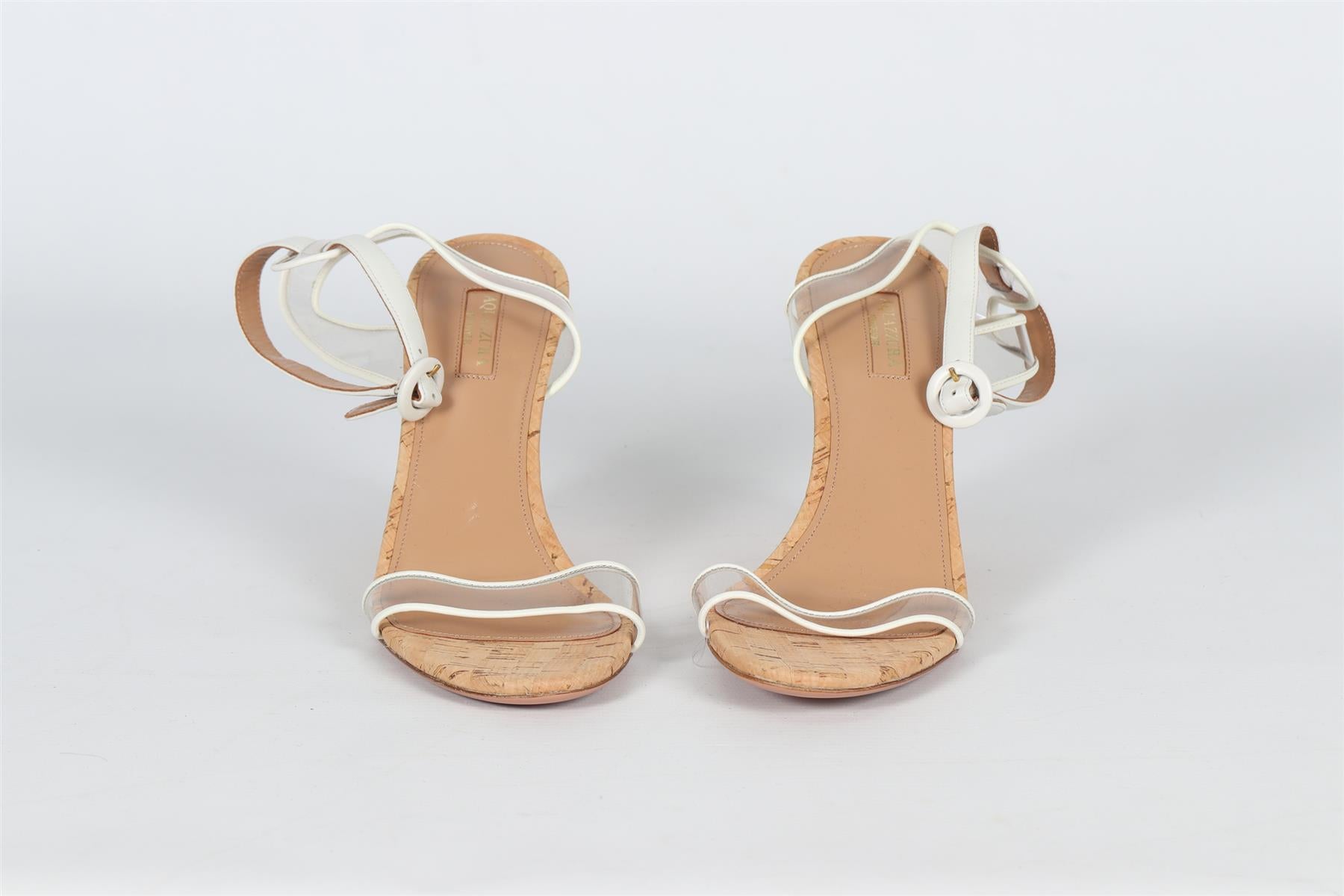 AQUAZZURA PVC AND LEATHER WEDGE SANDALS EU 39.5 UK 6.5 US 9.5