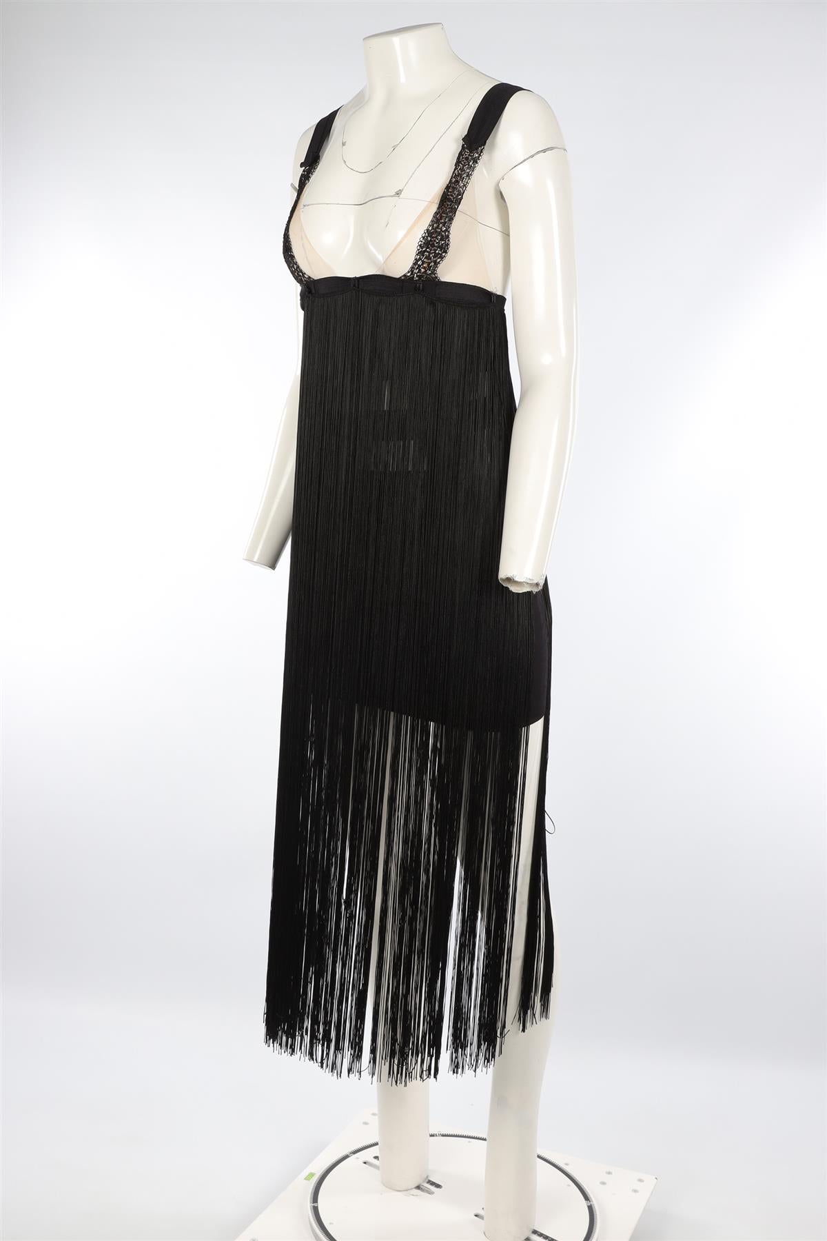 LA PERLA BLACK FRINGE MAXI DRESS UK 12