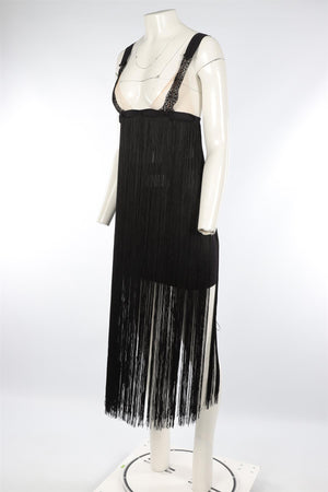 LA PERLA BLACK FRINGE MAXI DRESS UK 12