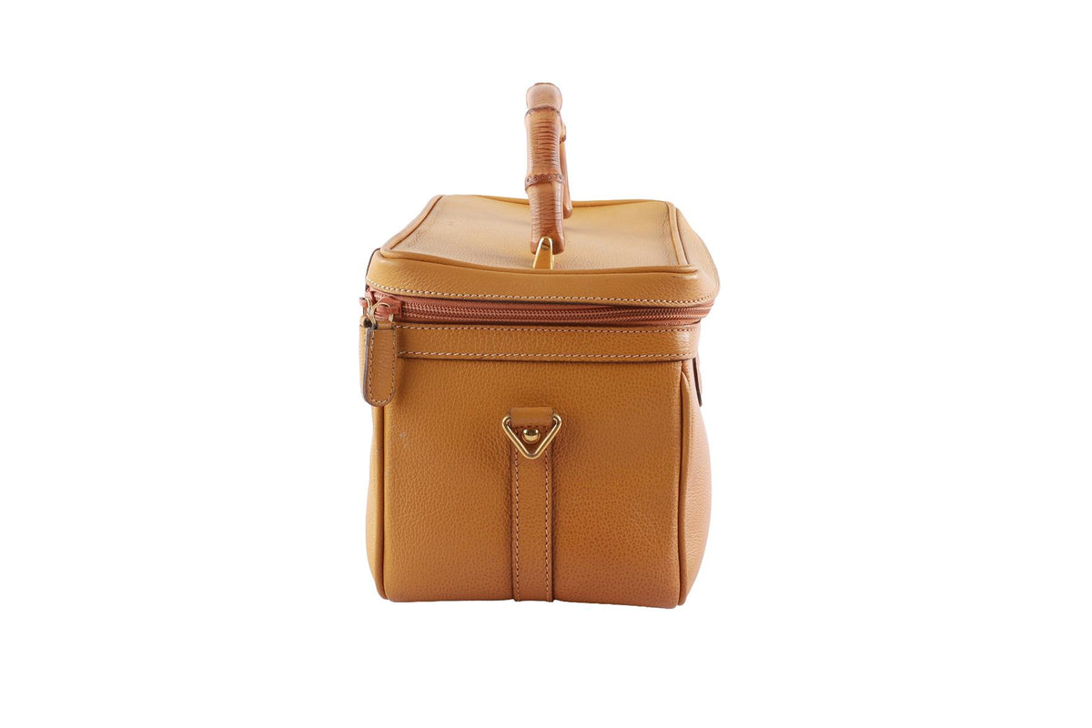 GUCCI TAN VINTAGE VANITY BAMBOO LEATHER TOTE BAG