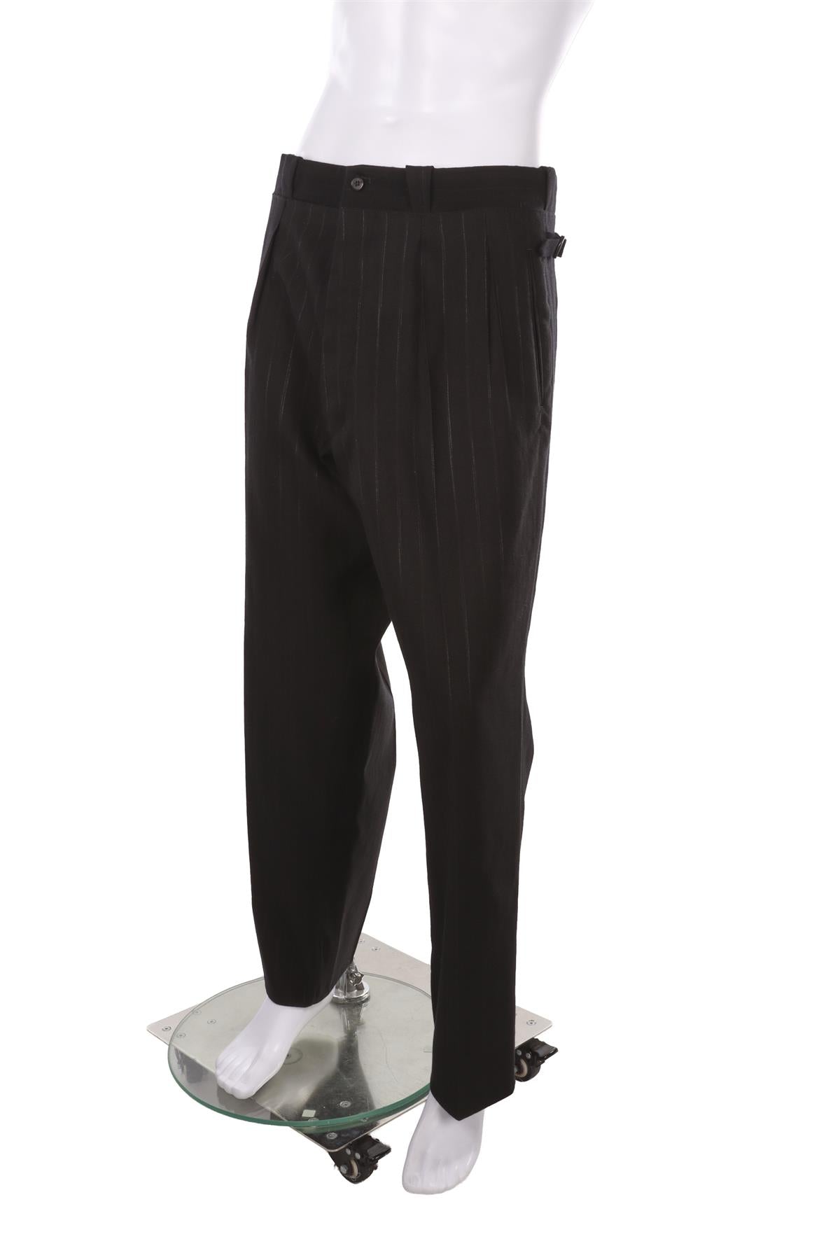 BLACK MEN'S WOOL STRAIGHT LEG PANTS