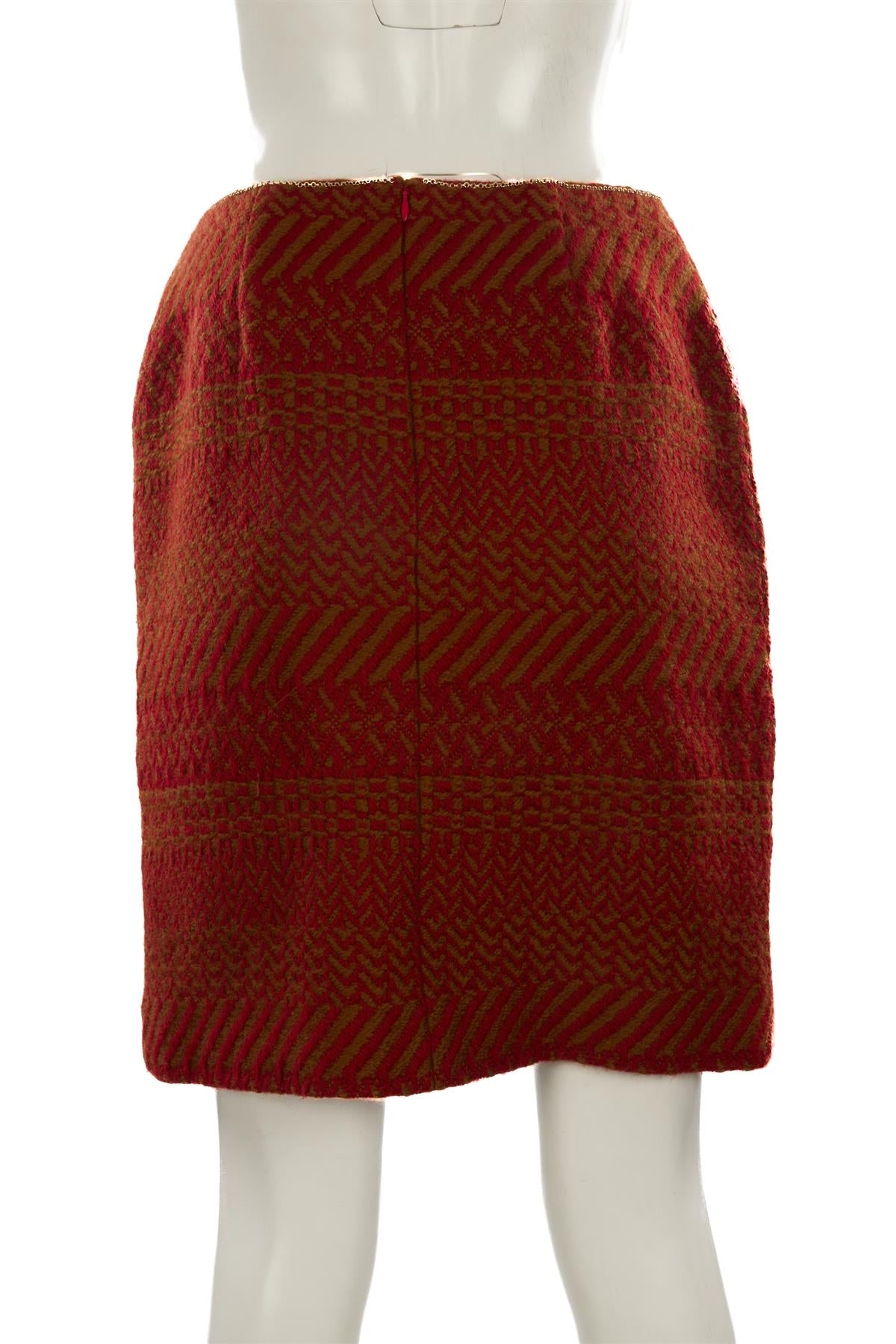 CHANEL RED 2000 IDENTIFICATION WOOL MINI SKIRT FR 44 UK 16