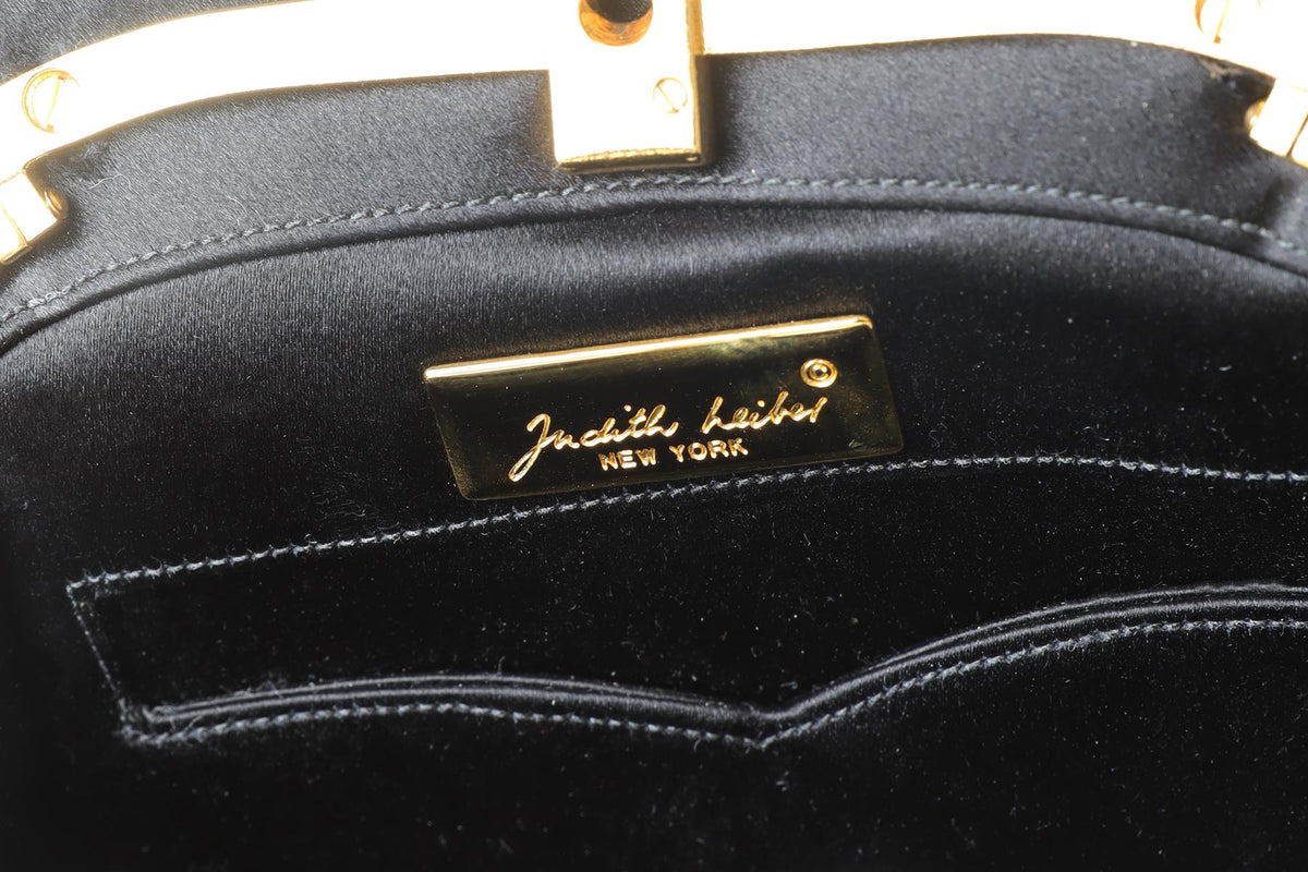 JUDITH LEIBER BLACK VINTAGE CRYSTAL AND SATIN CLUTCH