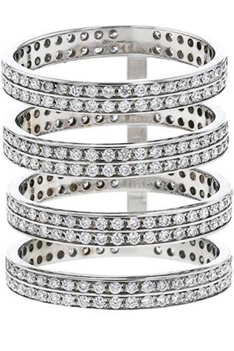 REPOSSI BERBERE 4 ROW 18K WHITE GOLD DIAMOND RING 16.6 MM