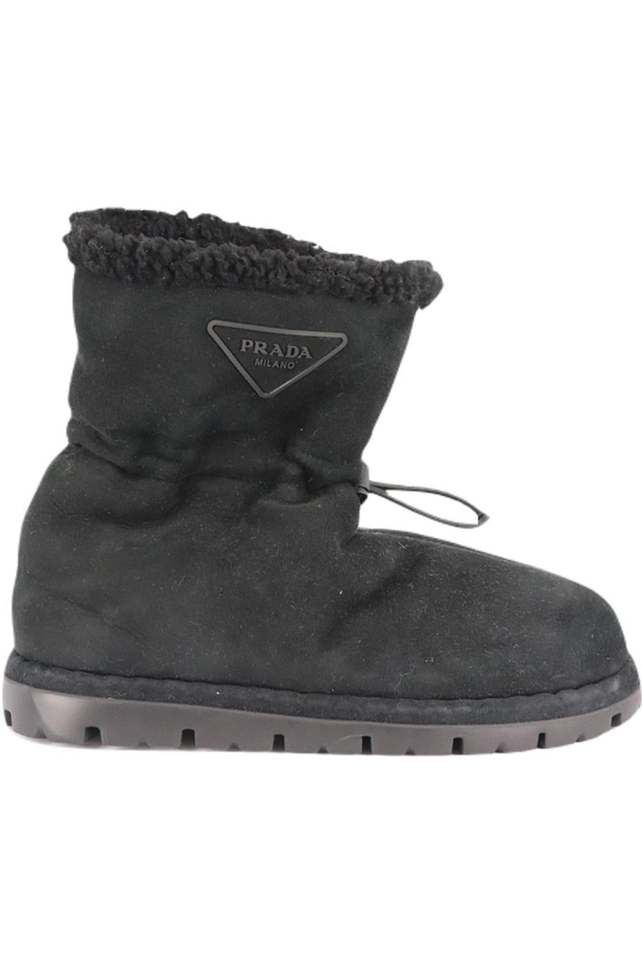 PRADA SHEARLING LINED SUEDE ANKLE BOOTS EU3 8 UK 5 US 8