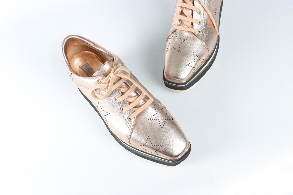 STELLA MCCARTNEY GOLD LEATHER PLATFORM SNEAKERS EU 38 UK 5 US 8