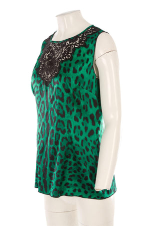 DOLCE & GABBANA GREEN SILK TOP IT 46