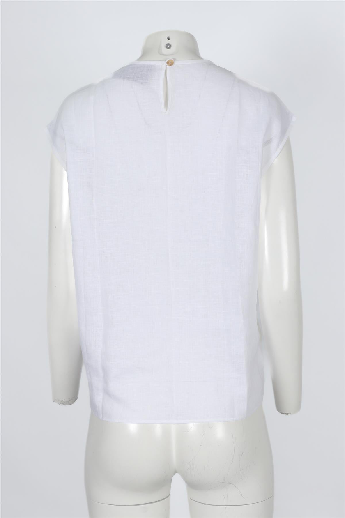 ASCENO WHITE LINEN TOP XSMALL