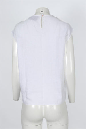 ASCENO WHITE LINEN TOP XSMALL