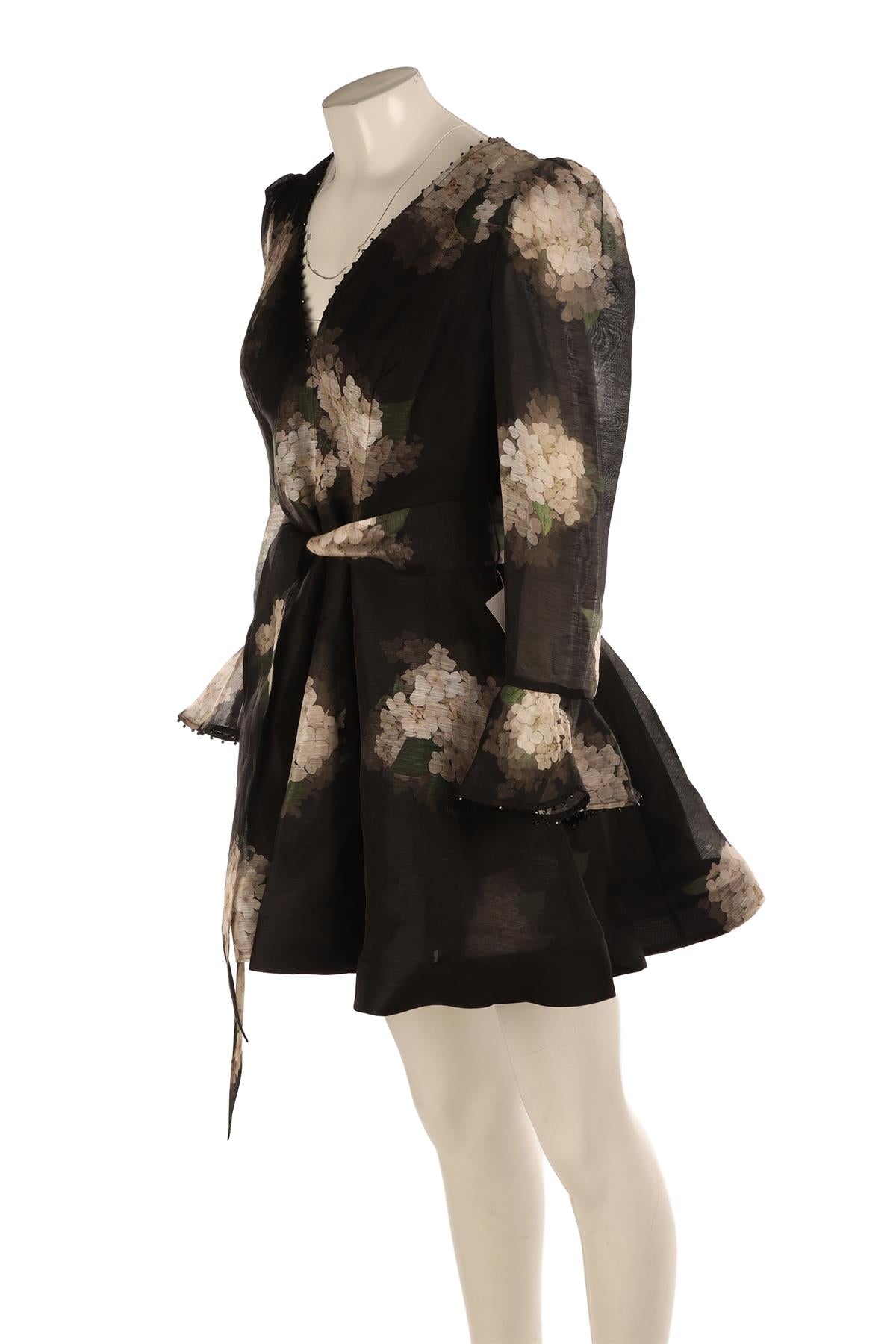 ZIMMERMANN BLACK LINEN MINI DRESS UK 14