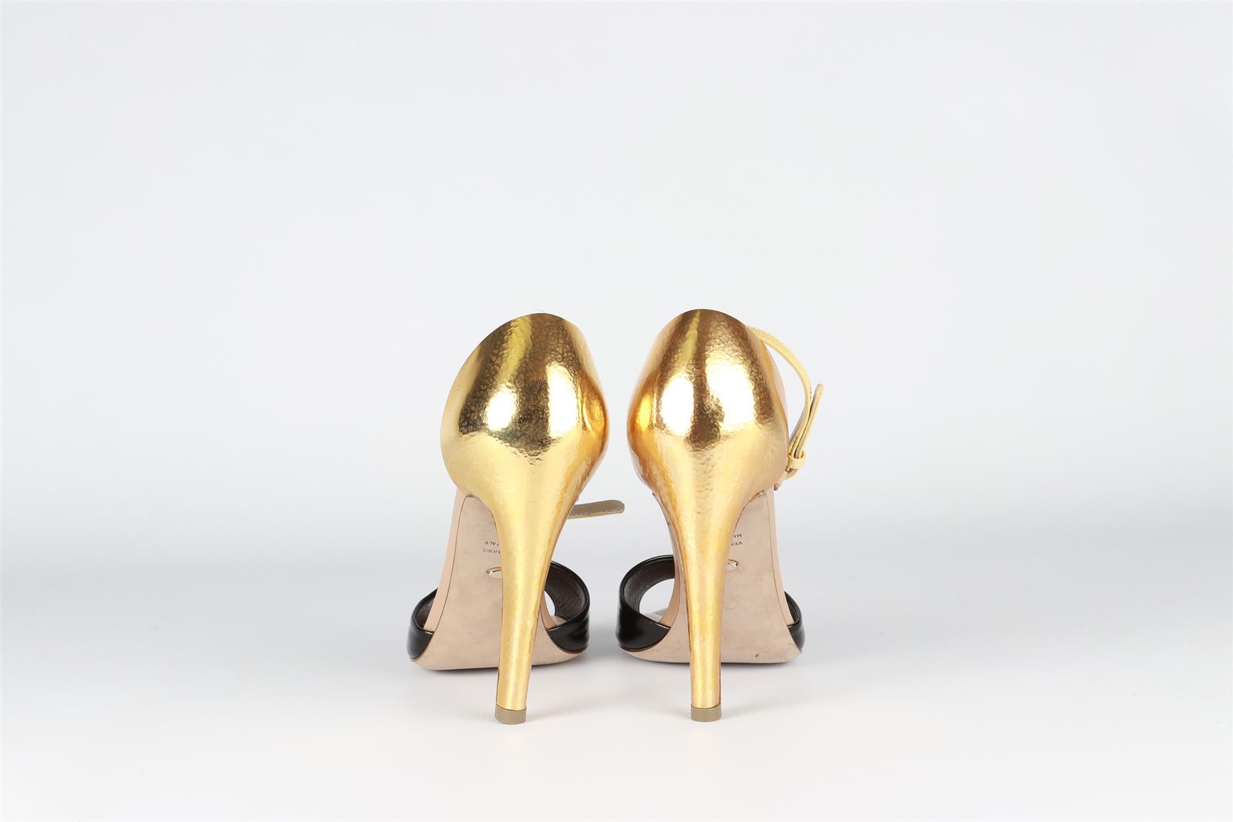 SERGIO ROSSI GOLD AND BLACK LEATHER SANDALS EU 35.5 UK 2.5 US 5.5