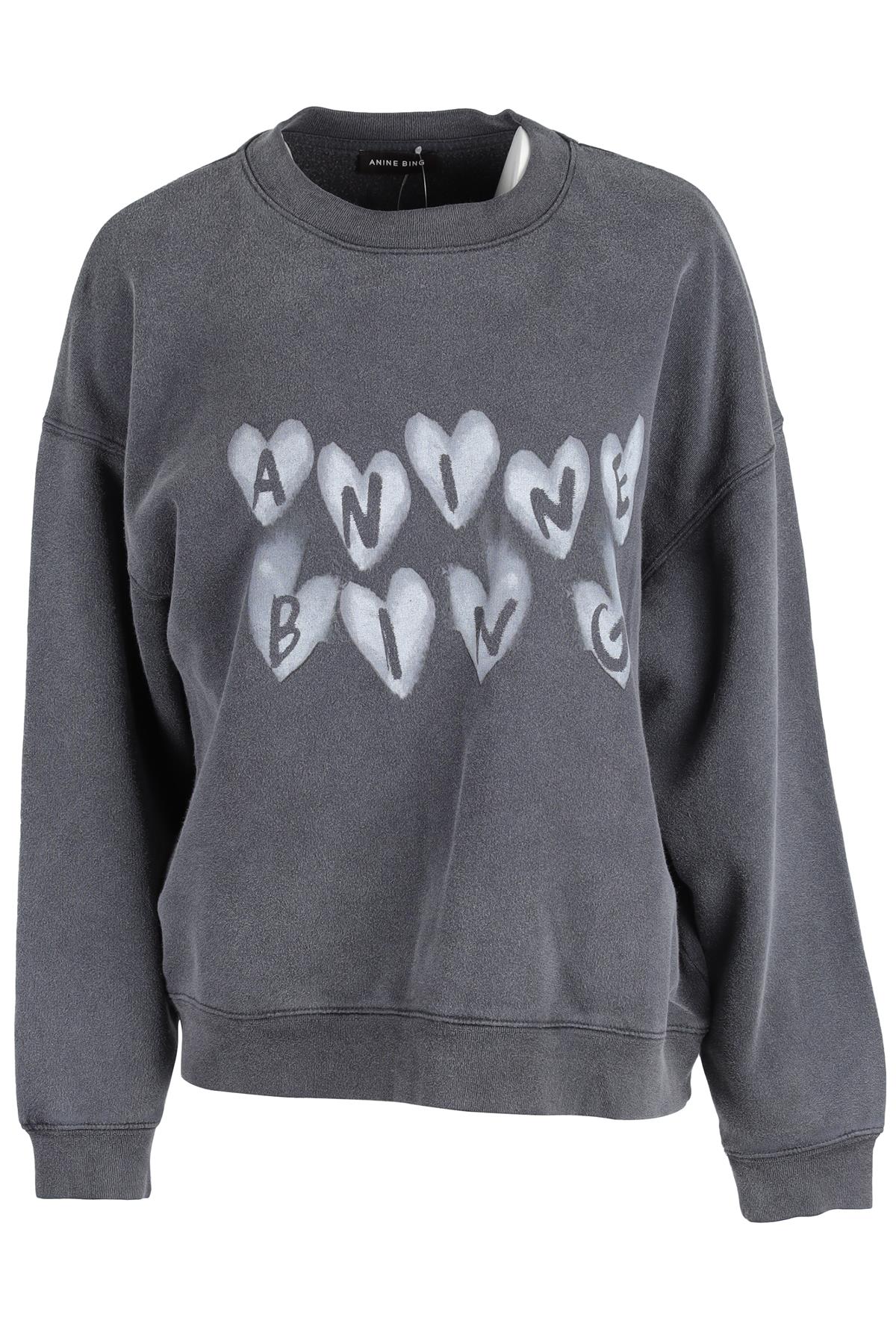 ANINE BING GREY COTTON HEART LOGO SWEATSHIRT MEDIUM