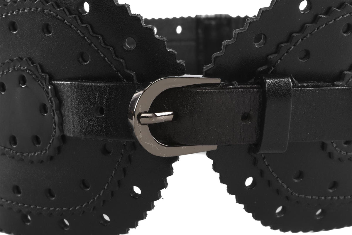 OSCAR DE LA RENTA BLACK LEATHER WAIST BELT SMALL