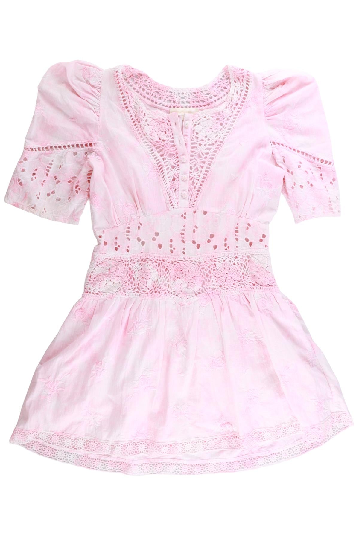 LOVESHACKFANCY PINK COTTON MINI DRESS US 2 UK 6