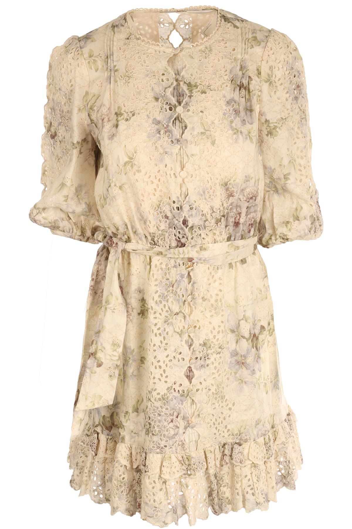 ZIMMERMANN MULTI LINEN MINI DRESS 1 UK 10