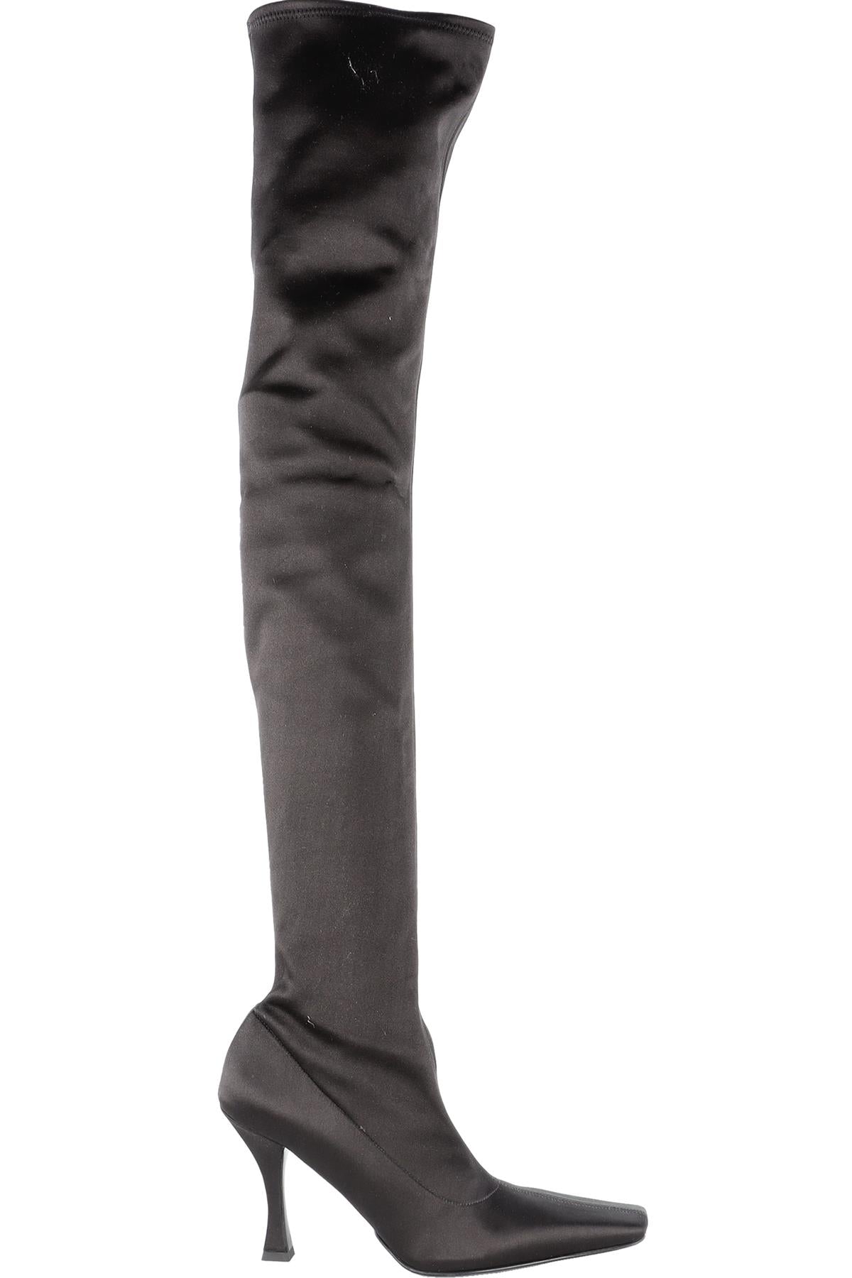PROENZA SCHOULER BLACK SATIN OVER THE KNEE BOOTS EU 38.5 UK 5.5 US 8.5