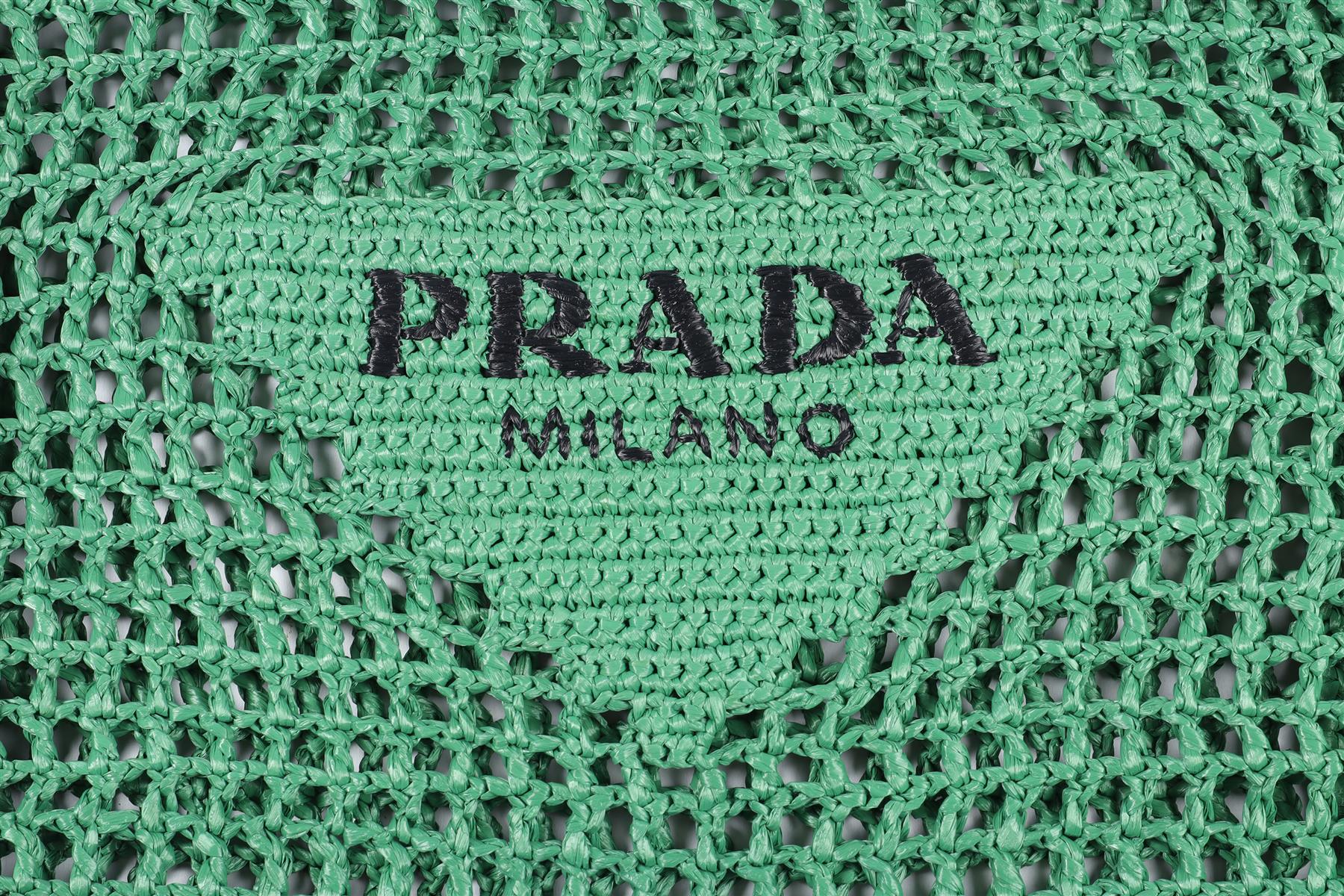 PRADA GREEN RAFFIA TOTE BAG