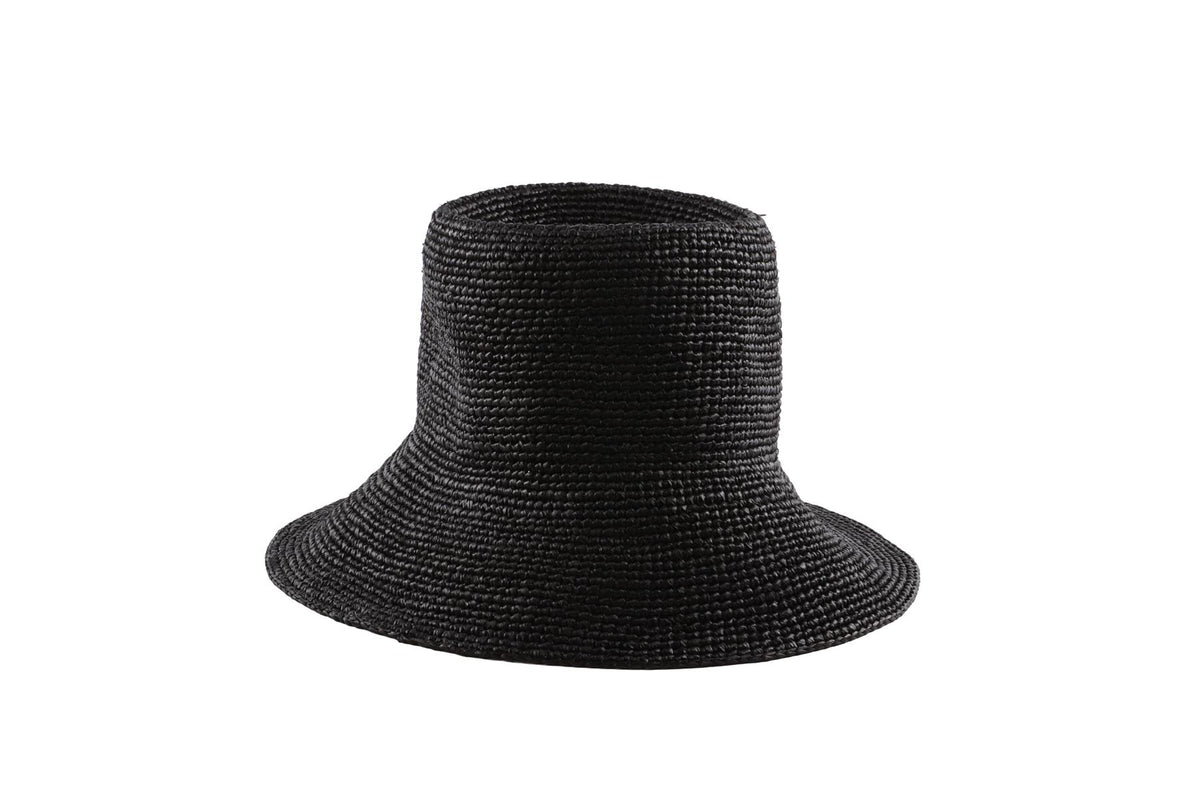 JANESSA LEONE BLACK WOVEN HAT SMALL