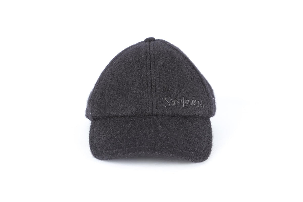 SAINT LAURENT BLACK CASHMERE BASEBALL CAP ONE SIZE
