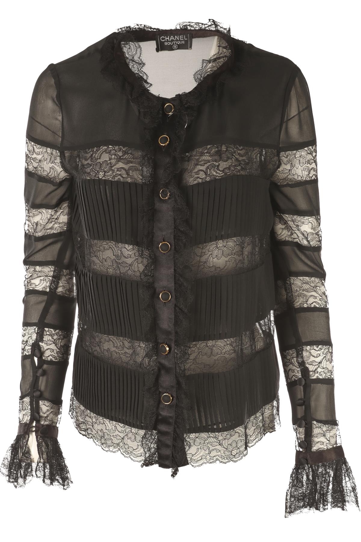 CHANEL BLACK VINTAGE SILK TOP FR 38 UK 10