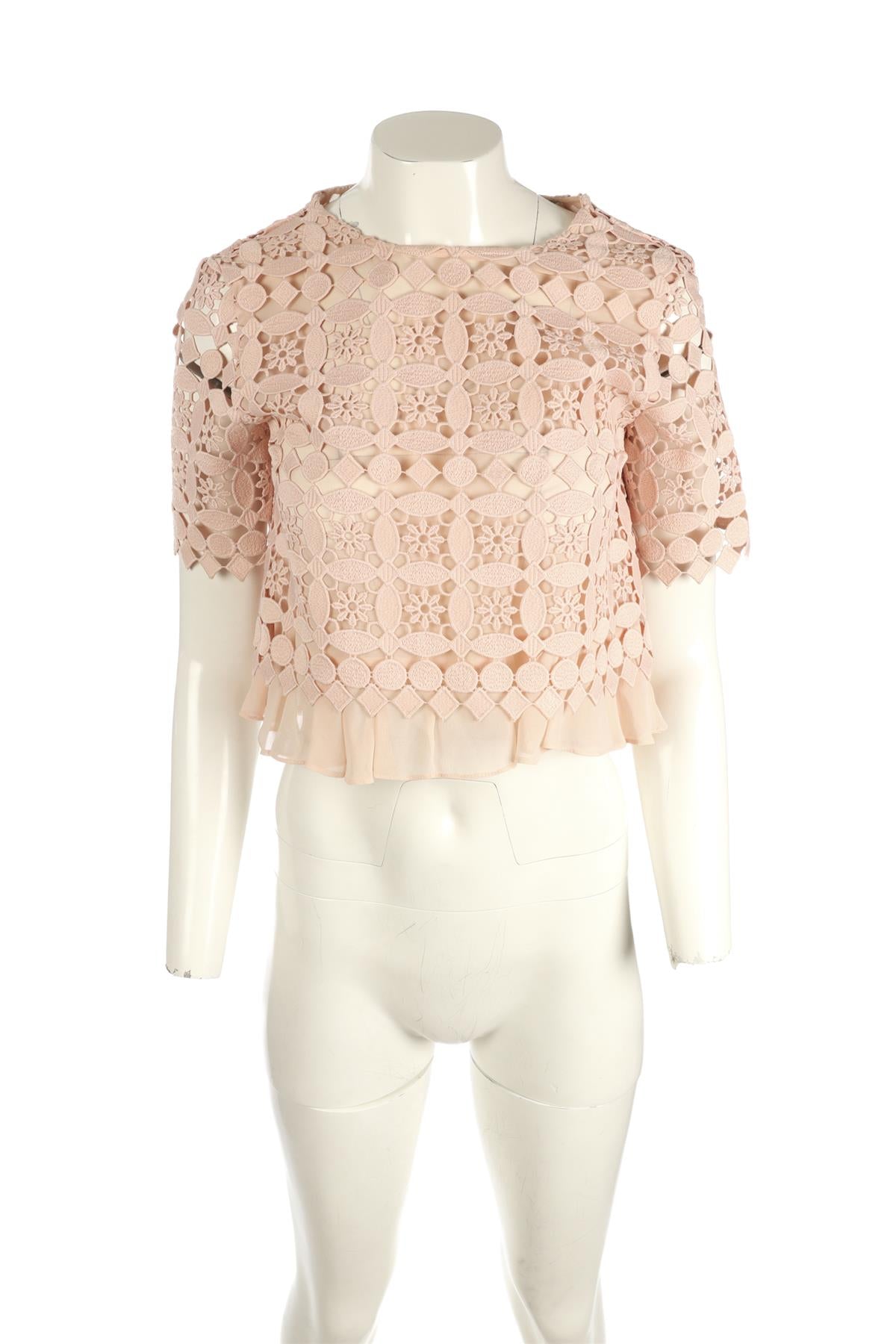 SANDRO PINK CROCHET TOP FR 36 UK 8