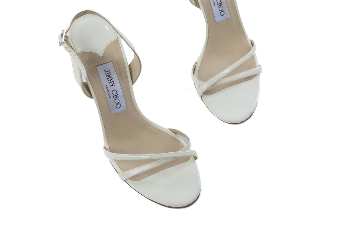 JIMMY CHOO IVORY PATENT LEATHER SANDALS EU 37.5 UK 4.5 US 7.5