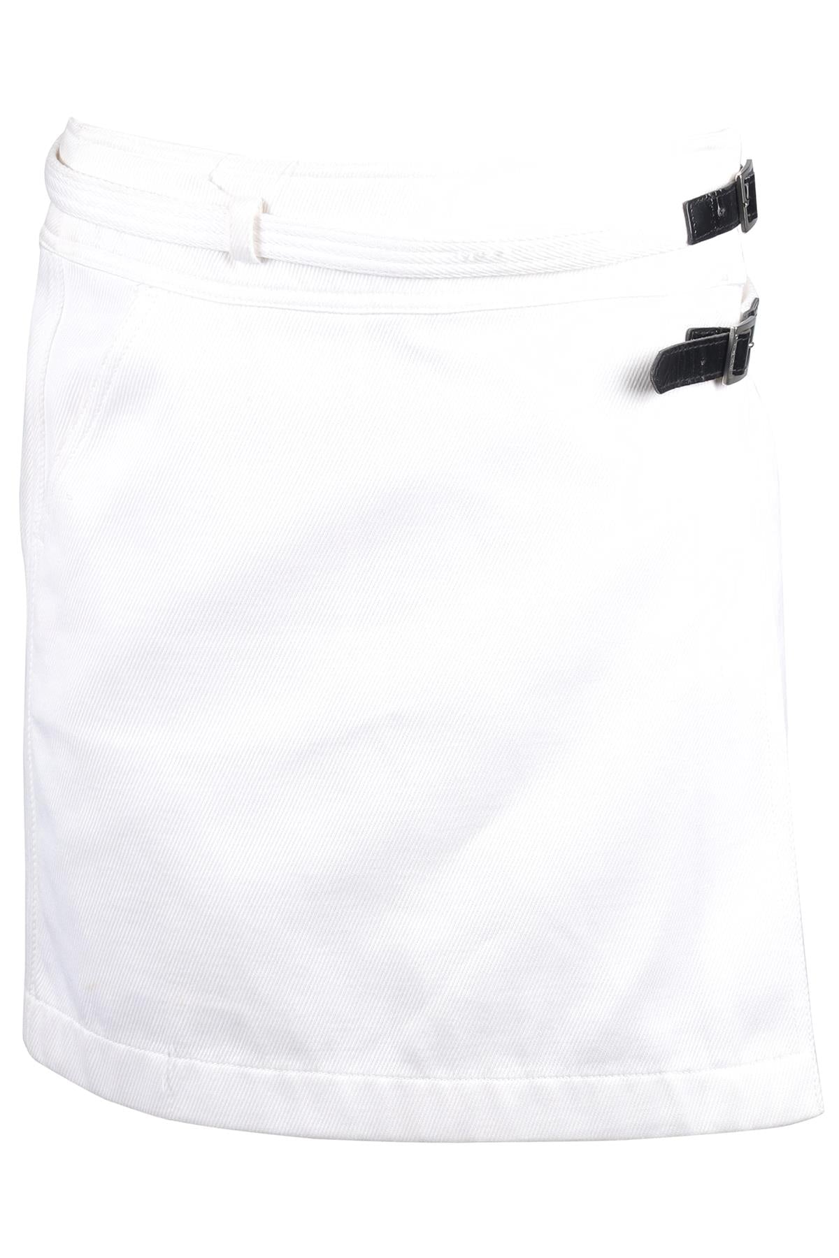 CHANEL WHITE 2000 DENIM MINI SKIRT FR 42 UK 14