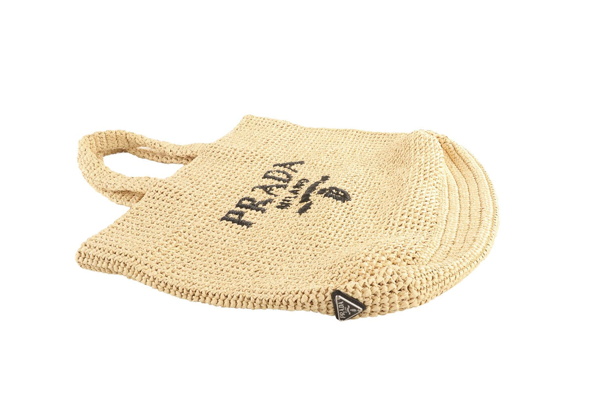 PRADA BEIGE LARGE RAFFIA TOTE BAG
