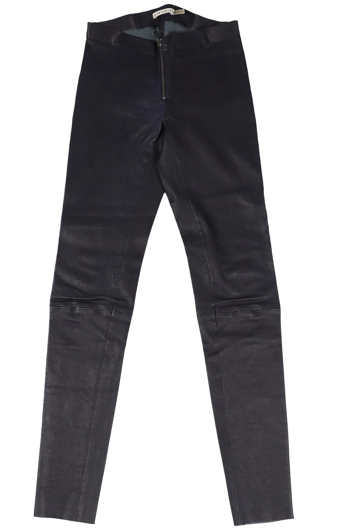 ALICE + OLIVIA NAVY LEATHER LEGGINGS UK 4