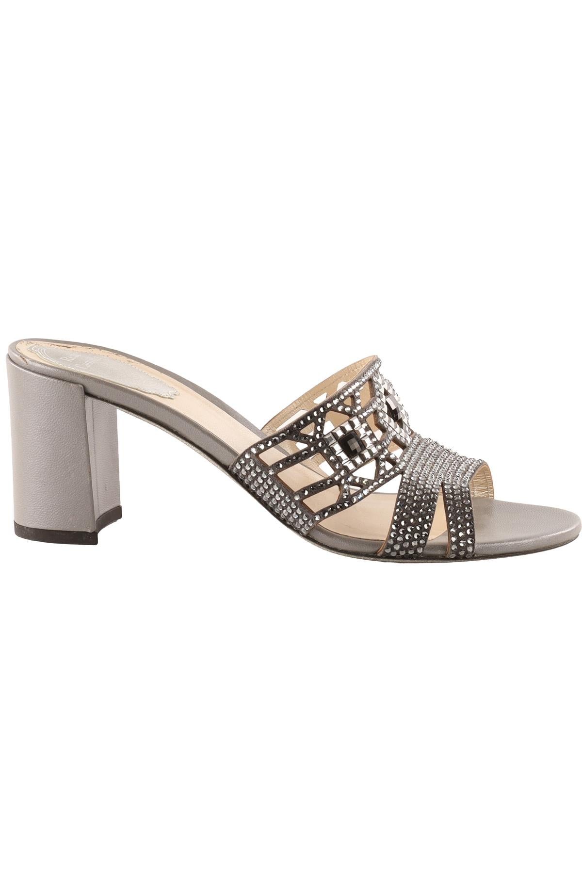 RENÉ CAOVILLA GREY LEATHER MULES EU 38.5 UK 5.5 US 8.5