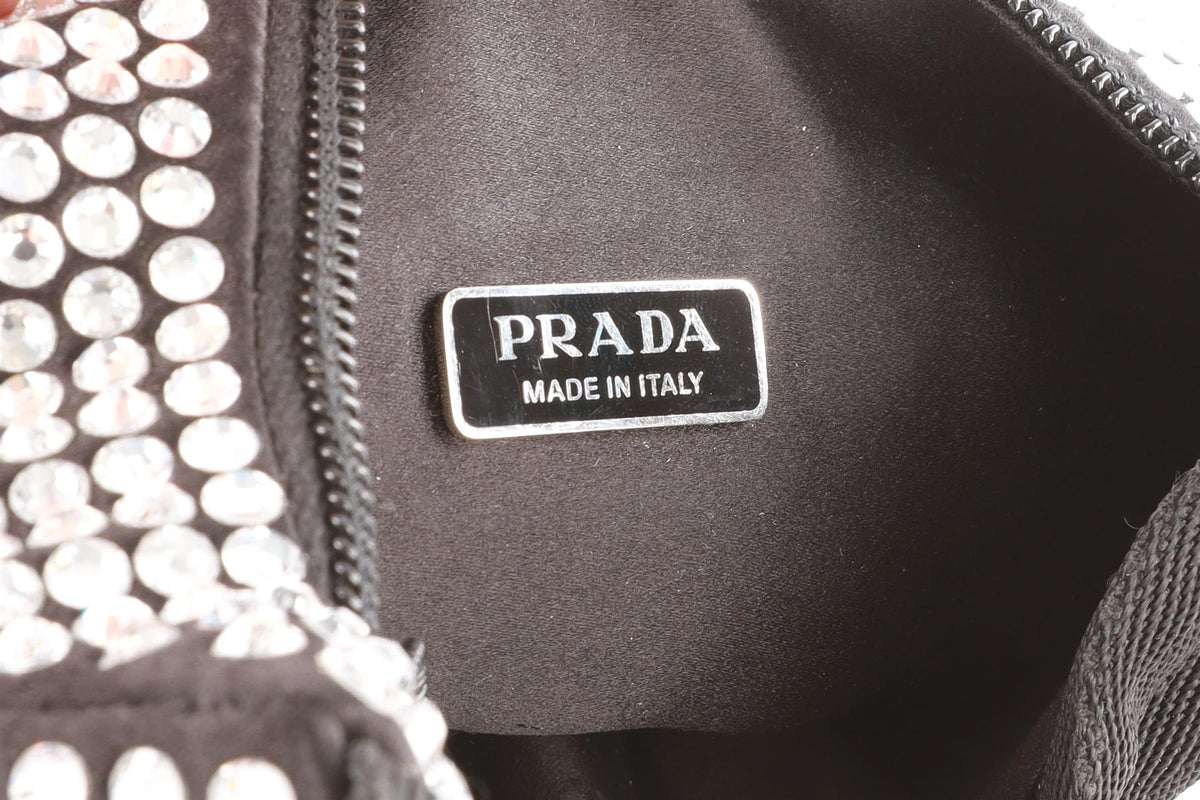 PRADA BLACK RE-EDITION 2000 CRYSTAL AND SATIN SHOULDER BAG