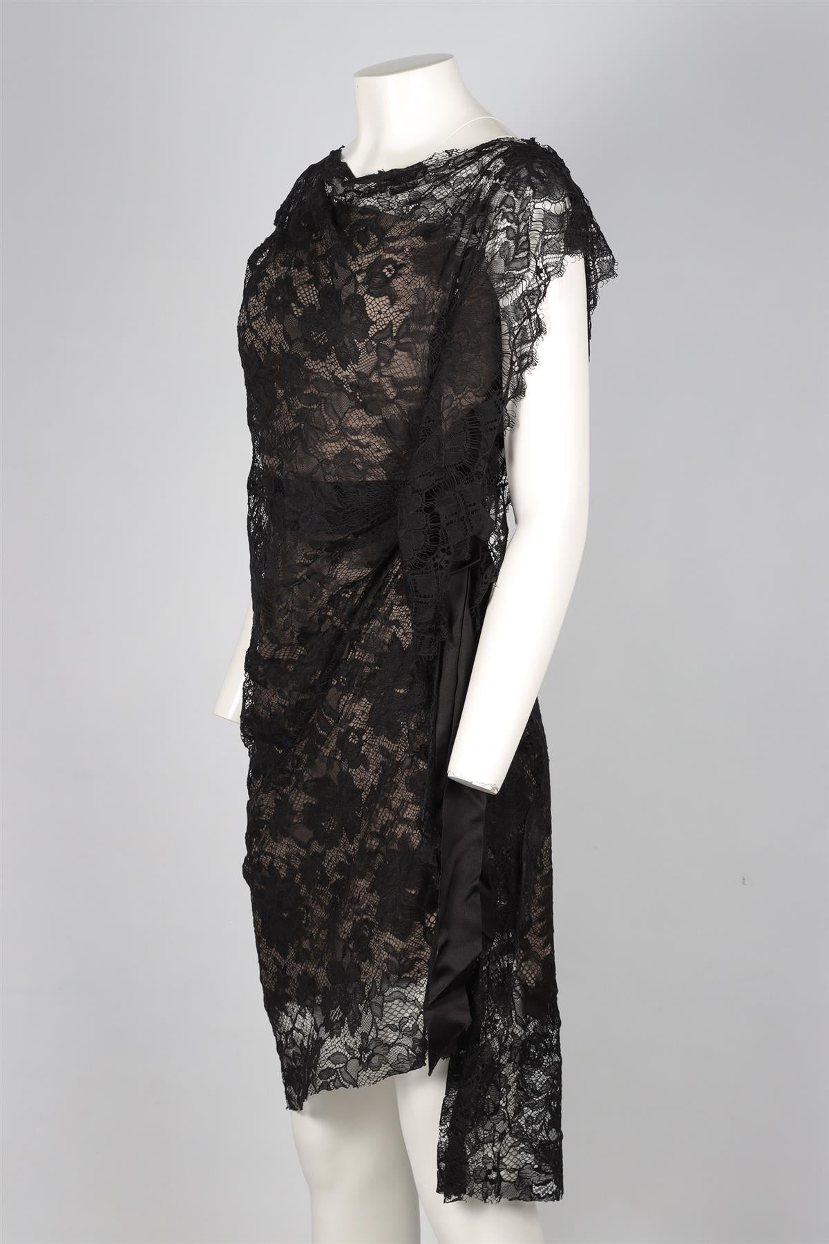 LANVIN BLACK LACE MIDI DRESS FR 34 UK 6