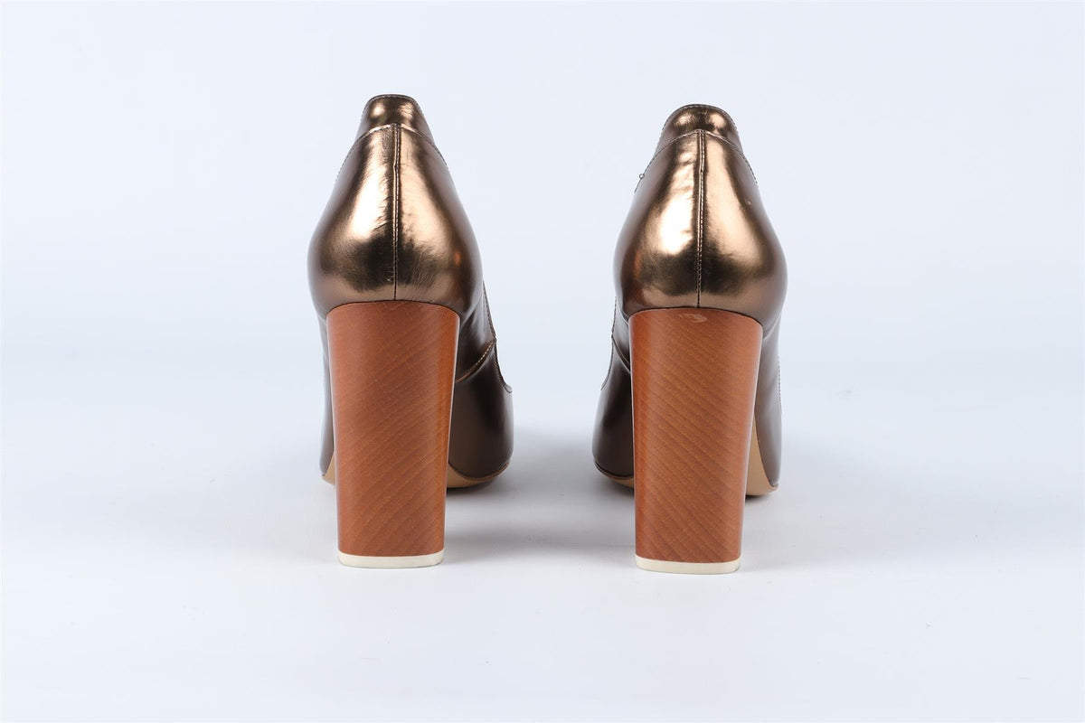 CHLOÉ BRONZE LEATHER PUMPS EU 37.5 UK 4.5 US 7.5
