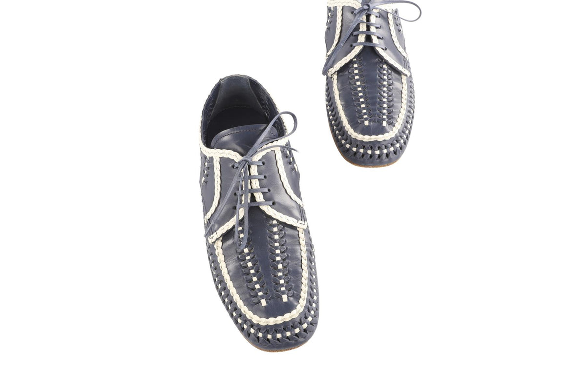 PRADA BLUE LEATHER BOATING SHOES EU 38.5 UK 5.5 US 8.5