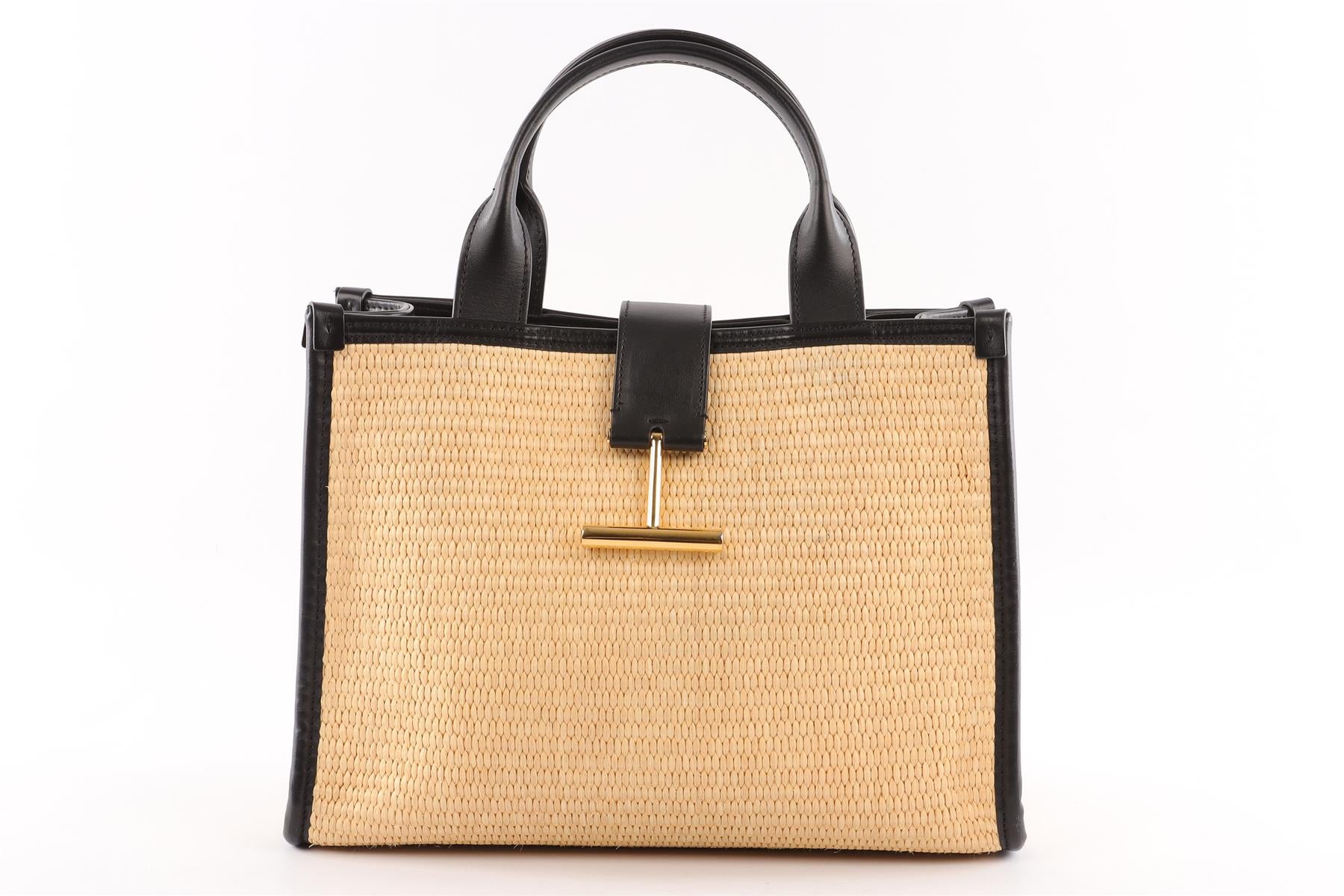 TOM FORD BEIGE TARA MEDIUM RAFFIA TOTE BAG